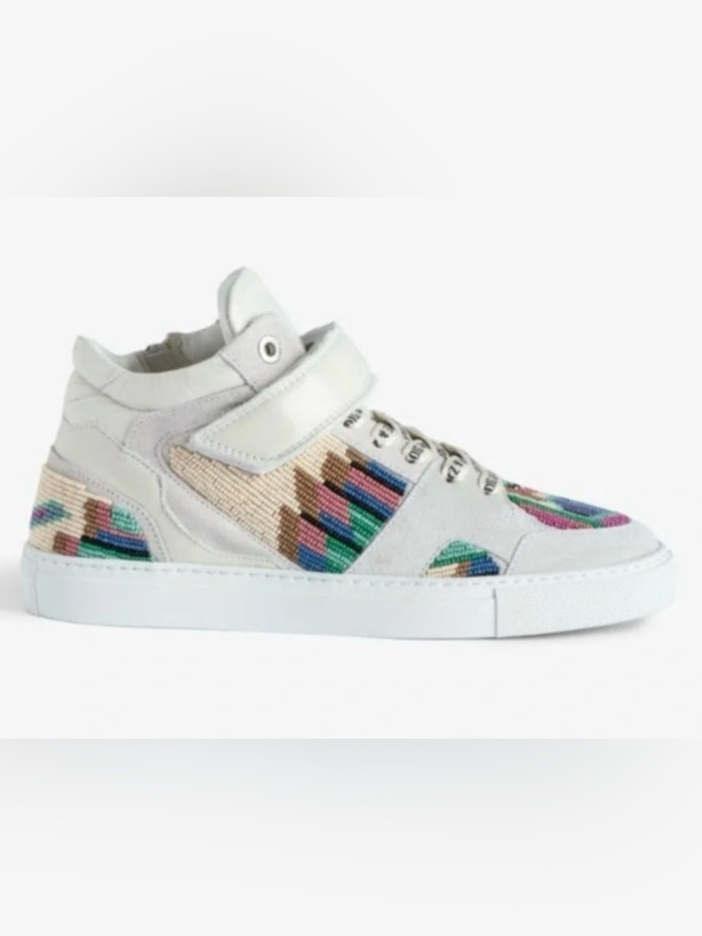 Zadig and Voltaire White High-Top Sneaker with Colorful Beaded Pencil Motif
